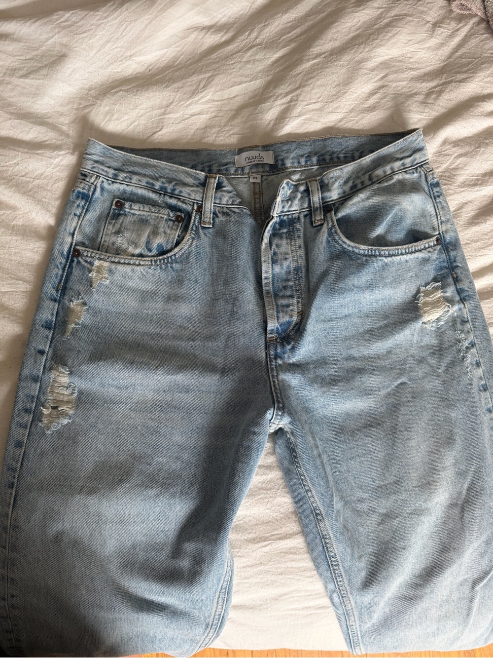 Nuuds Jeans Relaxed Light Blue Distressed Denim